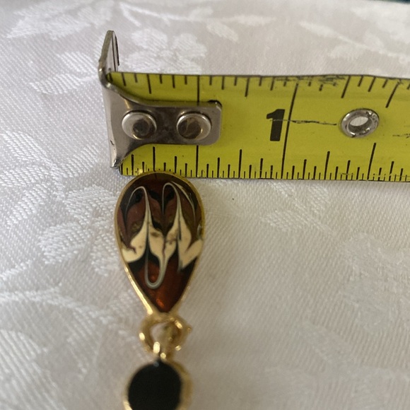 Bronze, Tan and Black Enameled Earrings with three sections for lots of movement - Picture 5 of 5